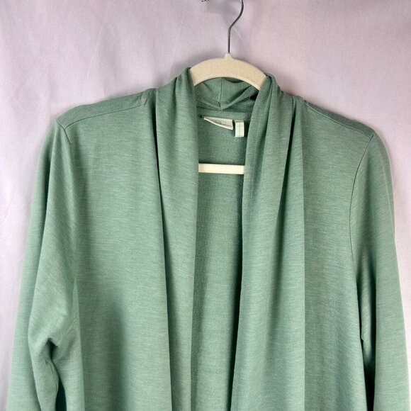 Logo‎ Lori Goldstein Lounge Open Cardigan Women Large Green Long Sleeve Pocket - Picture 2 of 8